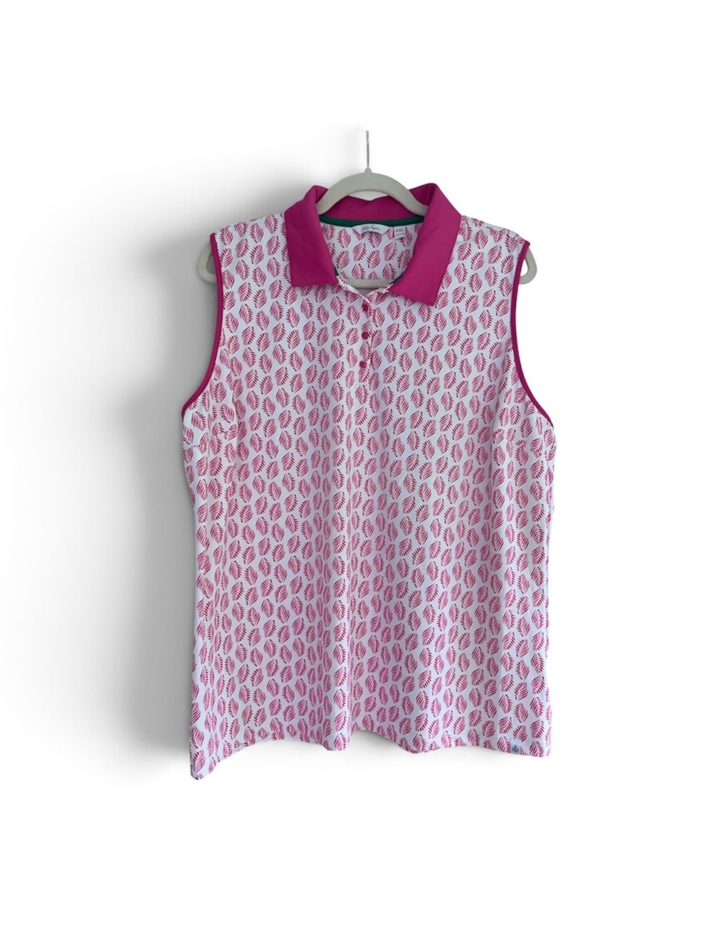 Lady Hagen Pink Leaf-Print Sleeveless Polo Tank
